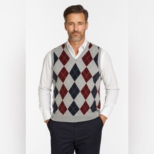 Brooks Brothers  Merino Wool Argyle Sweater Vest Men XL Preppy Academic Office